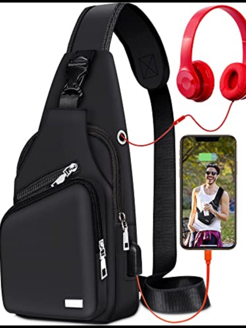 Waterproof PU Leather Sling Bag Crossbody Backpack Hiking Daypack